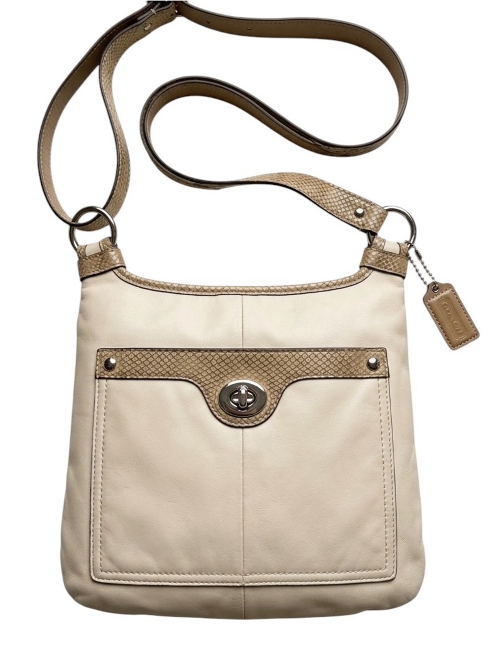 COACH Penelope Leather Python Trim Crossbody Shoulder Bag Cream Off-White F16533